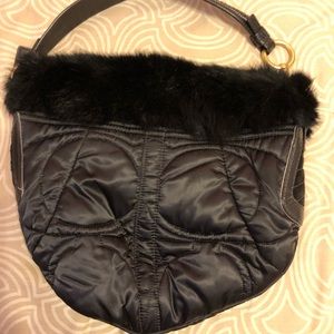 Black with black fur trim Coach Hobo Bag